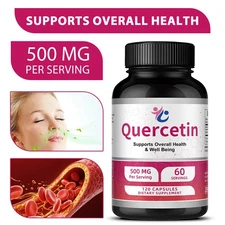 Quercetin 500mg Veggie Capsules Supplement Support Overall Health Non-GMO 30-120