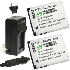 Wasabi Power Battery 2-Pack and Charger for Pentax D-LI88, D-L188