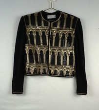 ST JOHN VINTAGE EVENING BY MARIE GREY BLACK SEQUINED OPEN FRONT CARDIGAN SIZE 8