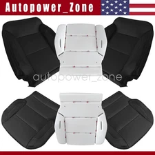 Driver Passenger Bottom Top Leather Seat Cover Black & Foam For 15-19 Silverado