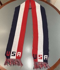 World Cup Knitmakers USA Patriotic Red White Blue Knit Scarf Fringe Made in USA