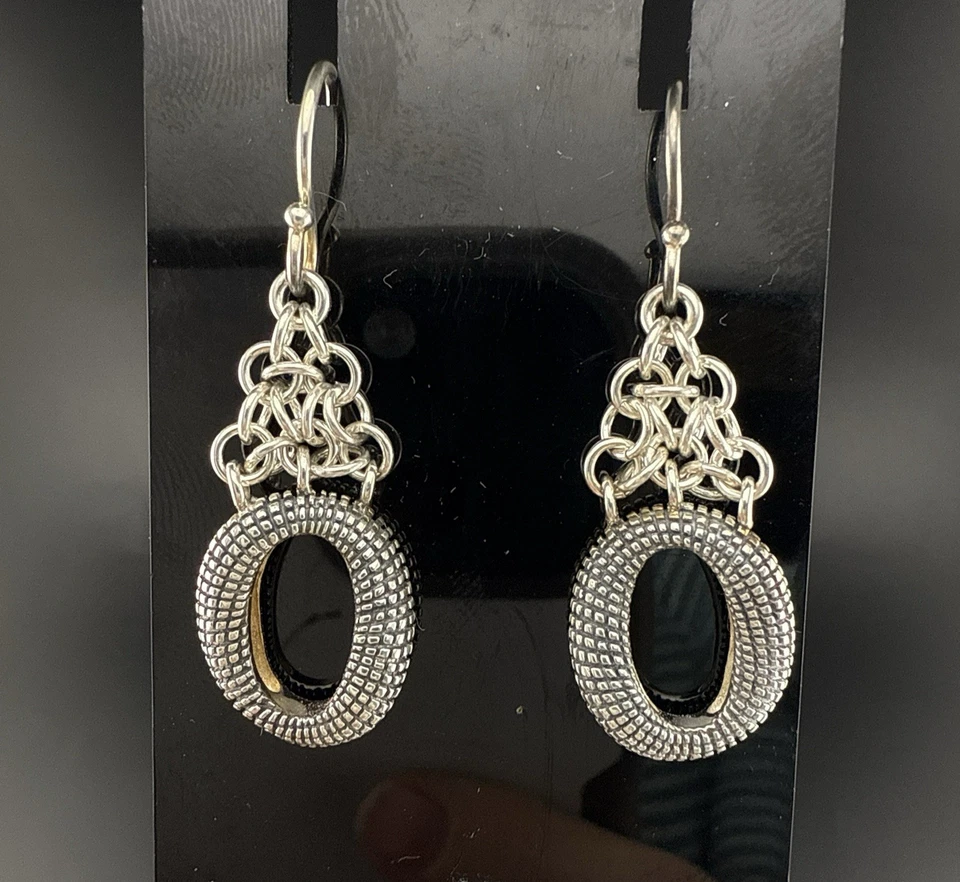 Pendientes Michael Dawkins Plata de Ley Guijarro Granulado Eslabón Colgante Gota 925 Foto 2 de 4