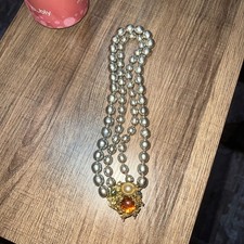 VINTAGE MIRIAM HASKELL GRAY BAROQUE PEARL DOUBLE STRAND NECKLACE JEWELED CLASP