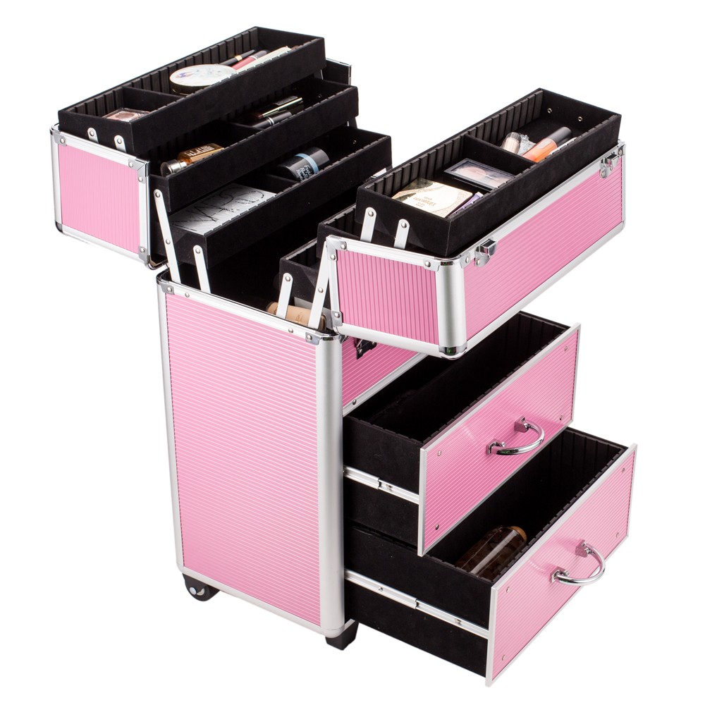 Portable Makeup Train Case Professional Cosmetic Trolley Travel Vanity Organizer
