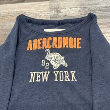 Sudadera Abercrombie & Fitch Azul Mujer L NY Tiger Hombro Descubierto y2k Años 2000