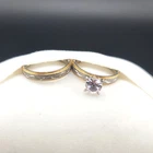 Vtg Sz 7.5 Rings Faux Wedding Set Engagement Ring Fashion Costume Jewelry Etched