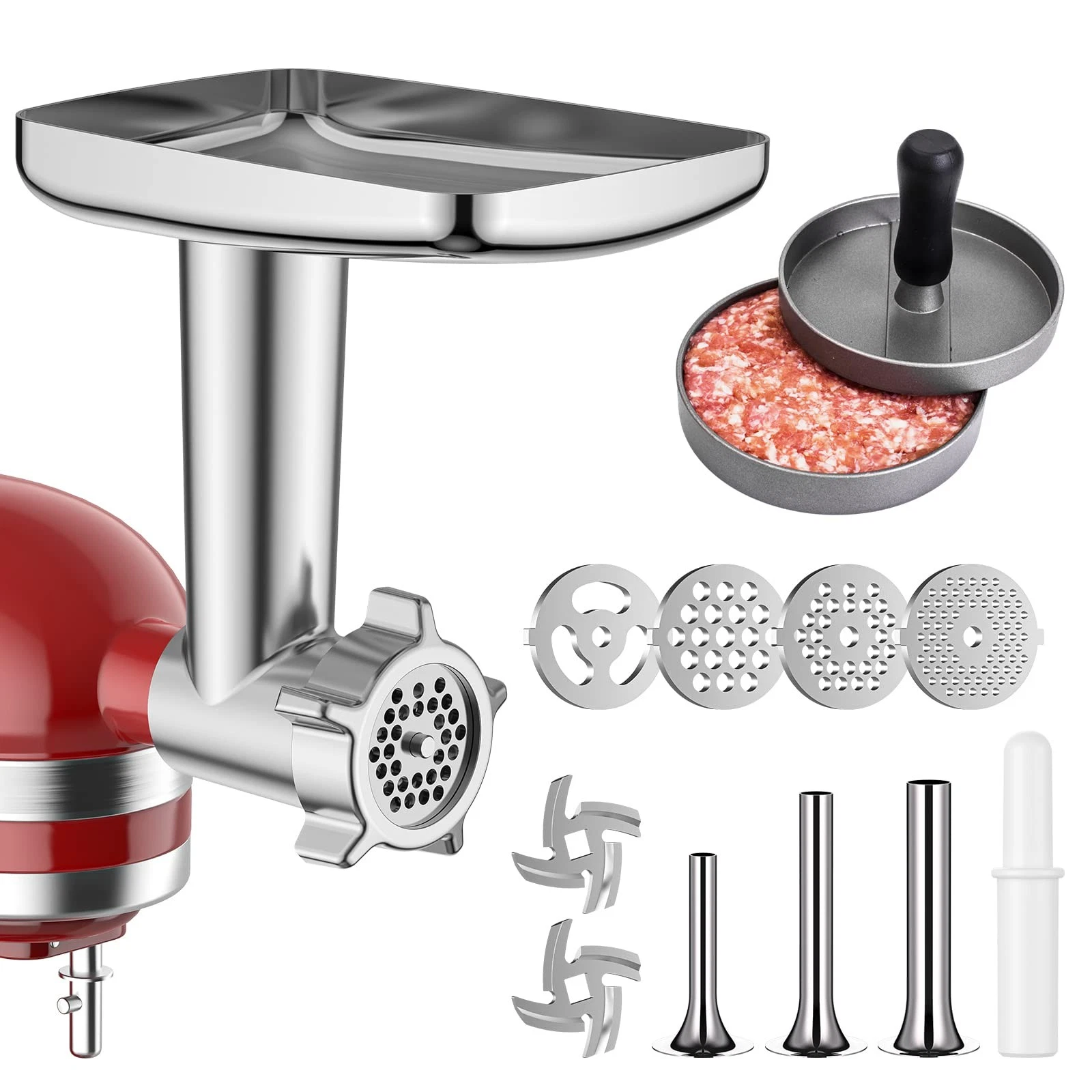 Metal Meat Grinder Attachment For KitchenAid Stand Mixer, Sausage Stuffer, Bu...