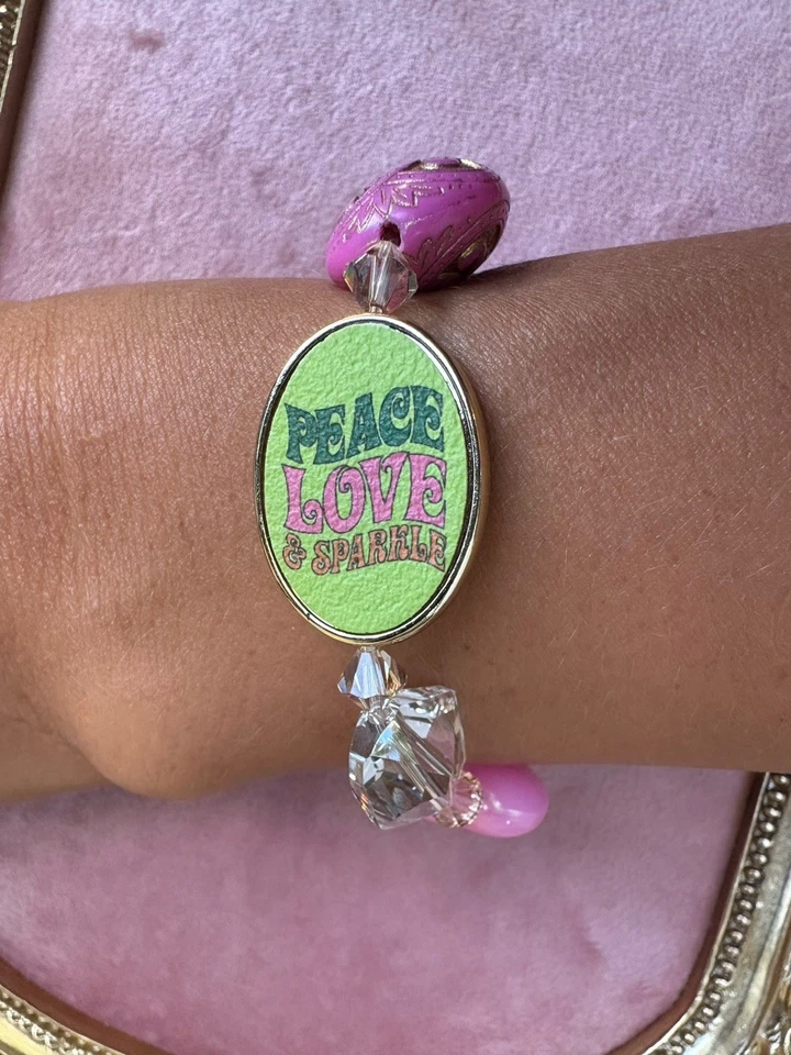 Tarina Tarantino Vintage Pink Head Hello Kitty Hippy Peace Swarovski Bracelet - Image 4 of 4