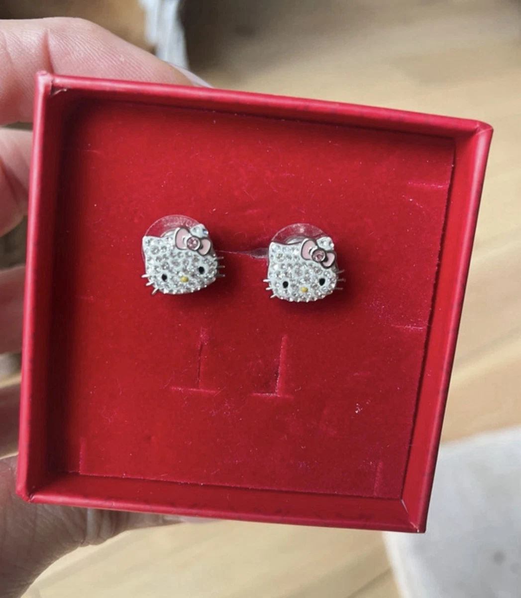 Sanrio - Orecchini Pendenti Hello Kitty Con Licenza Ufficiale, Smalto E Strass, Metallo Rodiato, Per Donna