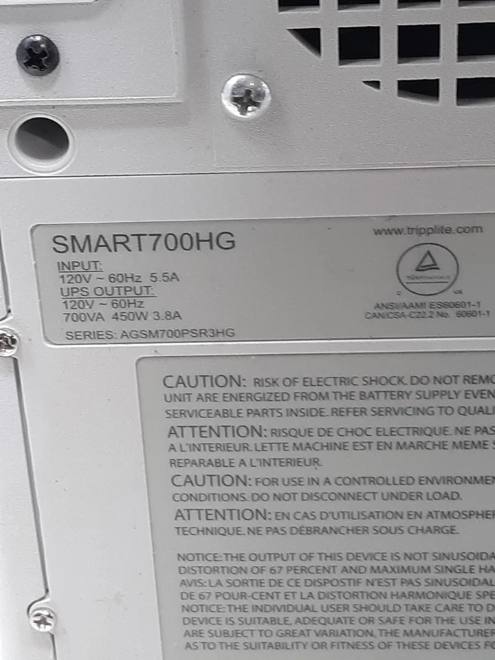 Unidad interactiva Tripp Lite SMART700HG grado médico UPS 700VA 450W 120V Foto 4 de 4