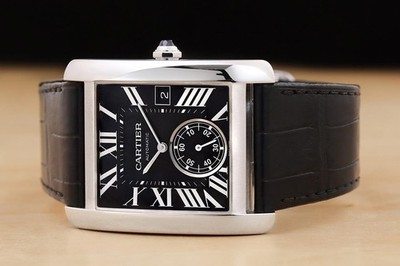 CARTIER TANK MC W5330004 34MM BLACK ROMAN STAINLESS STEEL LEATHER