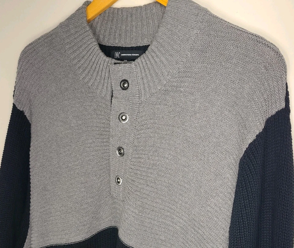 Suéter Henley bicolor XXL de dos tonos para hombre INC International Concepts 100 % algodón gris Foto 2 de 4