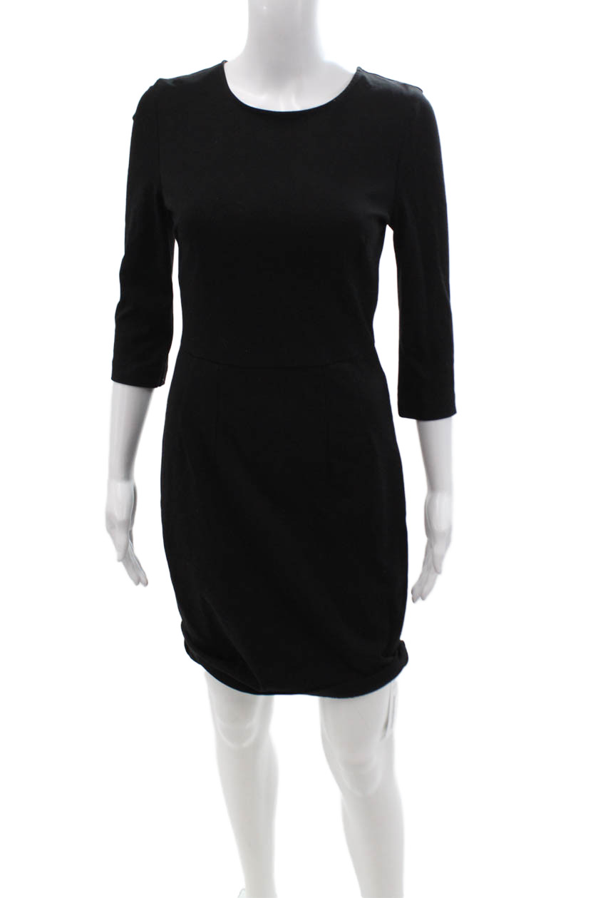 Three Dots Womens Sheath Midi Dress Black 3/4 Sleeve Zip Size SFree Shipping in US $100+ Orders | $6.95 Orders Below