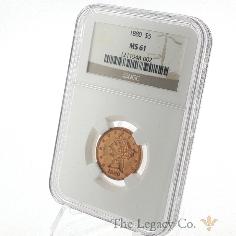 1880 $5 Five Dollar Liberty Head Gold United States Coin NGC Graded MS61 #UN0059