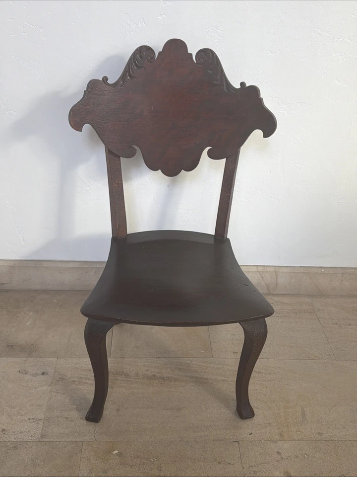Antique Victorian Mahogany Wooden Side Accent Hall Childs Chair Cabriole Legs - Image 2 of 4