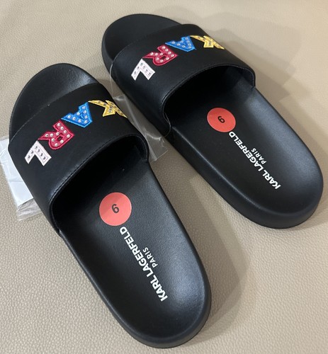 NWOB KARL LAGERFELD Zabina Slide Frosted Black Size 6 - Picture 4 of 9