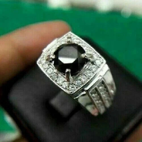 2Ct Round Simulated Black Diamond Men's Wedding Band Ring 14K White Gold Plated