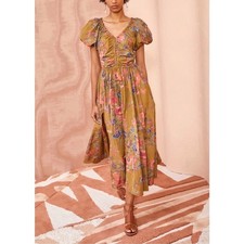 NWOT Ulla Johnson Midi Green Puff-Sleeve Floral Cecile Dress