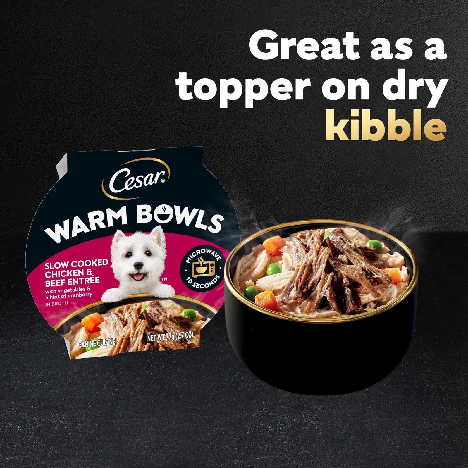 Cesar Warm Bowls Wet Dog Food Chicken  Beef Entr&eacute;e with Vegetables  a Hint of...