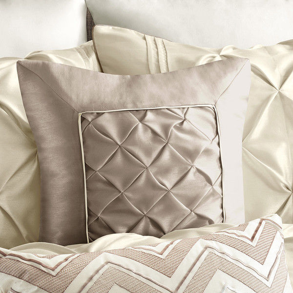 7-Piece Modern Chic Comforter Set – Brown, Beige & Coral Stripe, Microfiber, Down Alternative