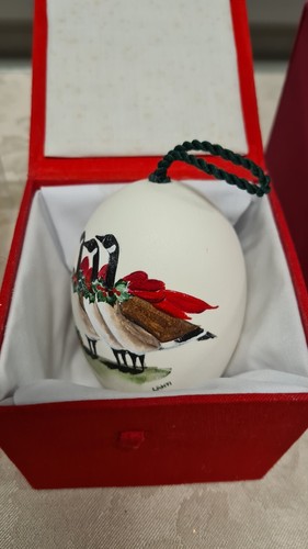 Art Glass Signed Christmas Boxed Ornaments Ball Egg SantaSet Of 5 Vintage - Picture 9 of 13