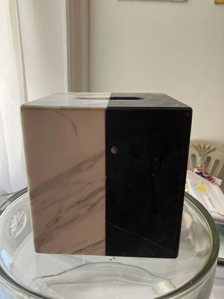 Jonathan Adler Black and White Marbe Tissue Box Cover - Image 3 of 4