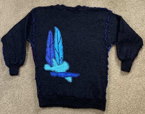 VTG 90s 80s VASHTI Adult Medium Mohair Knit Long Sleeve Sweater Village Scene - Picture 5 of 10
