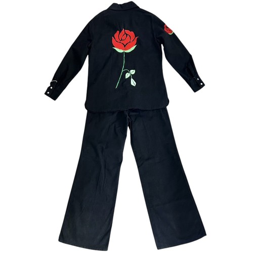 Giacca e pantaloni denim vintage anni 70 DOTTI DIDIT ricamati rosa nero perla snap glam - Foto 2 di 24