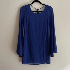 San Joy Women Size S Blue Strappy Back Flared Sleeves Mini Shift Dress NWT