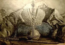 Antique RUSSIAN CZARINA CATHERINE II REGALIA PRINT Rare ORNATE ROYALTY ART Crown