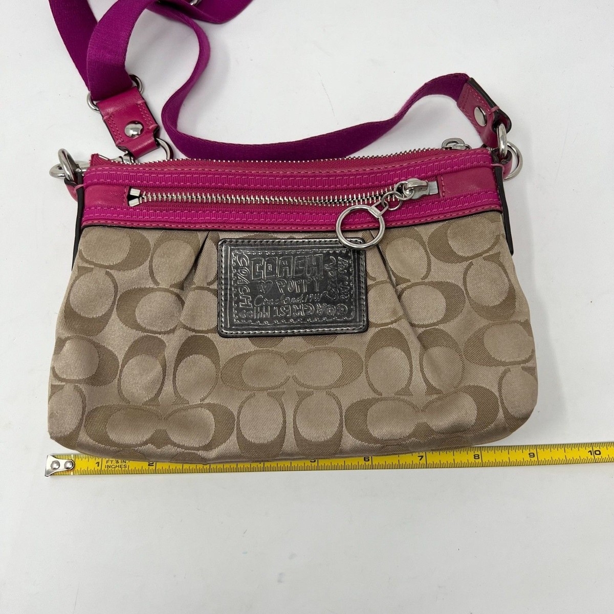 Coach mini purse Poppy Tan Pink Signature C Crossbody bag tan pink 