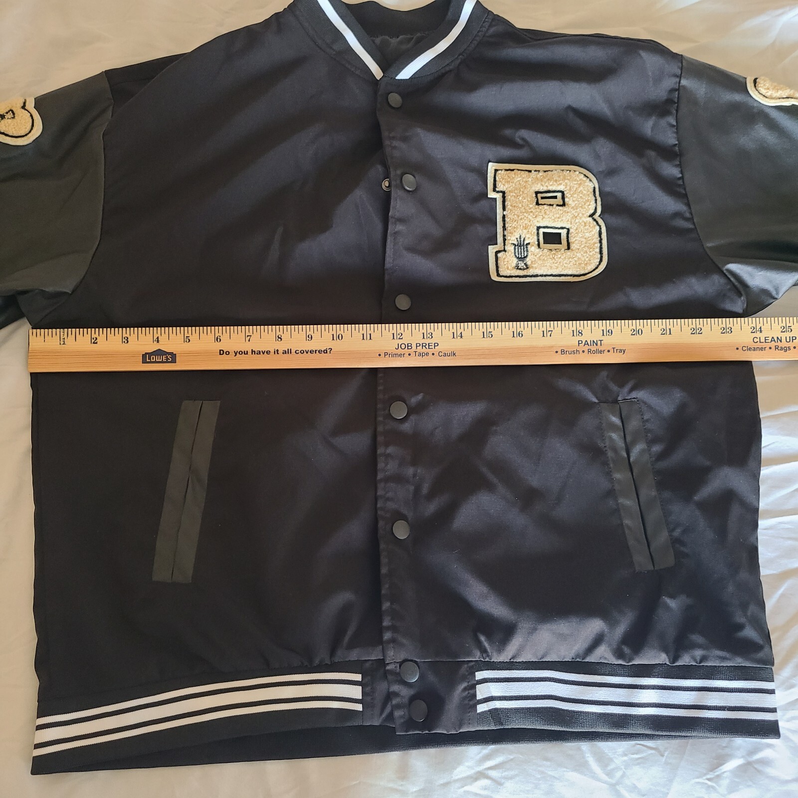 Varsity Jacket Black Bones Patchwork Baseball Fau… - image 10