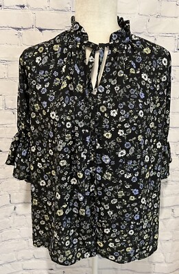 Uniqlo x Paul & Joe Floral Blouse with frill sleeves and ribbon