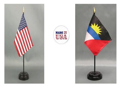 Hecho en los EE. UU.- 1 American & 1 Country Rayon 4""x6"" Bandera de escritorio de oficina y 2 soportes - Imagen 9 de 217