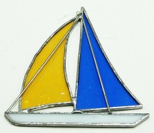 Sail Boat Sun Catcher Stained Glass Yellow Blue White 5" Height