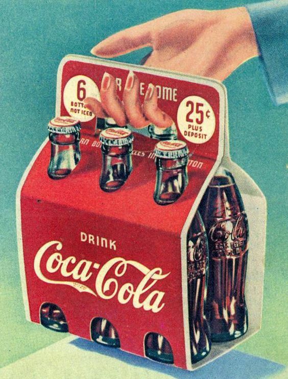 Vintage Coca Cola Six-Pack 1950's Ad 8x10 Cotton Fabric Block