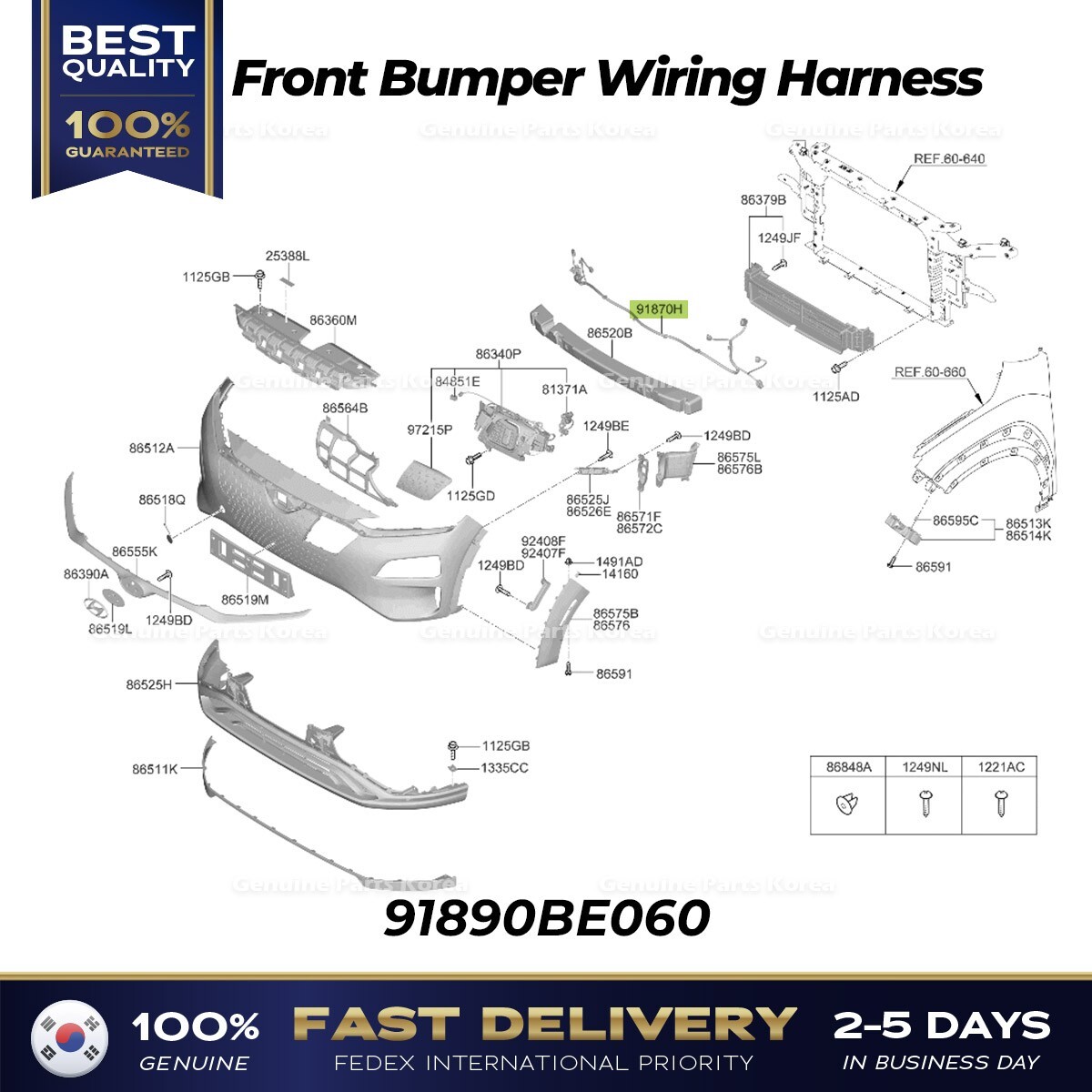 ⭐Genuine⭐ Front Bumper Wiring Harness 91890BE060 for Hyundai
