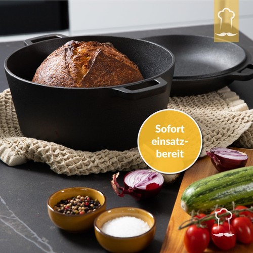 Gusseisen Inkl Gärkorb und Teigschaber 26 Cm Topf Backen Brot Brotbackform mi... - Bild 7 von 9