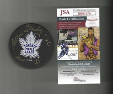 Allan Stanley Signed Toronto Maple Leafs Ravens Athletic Puck JSA COA RR10676