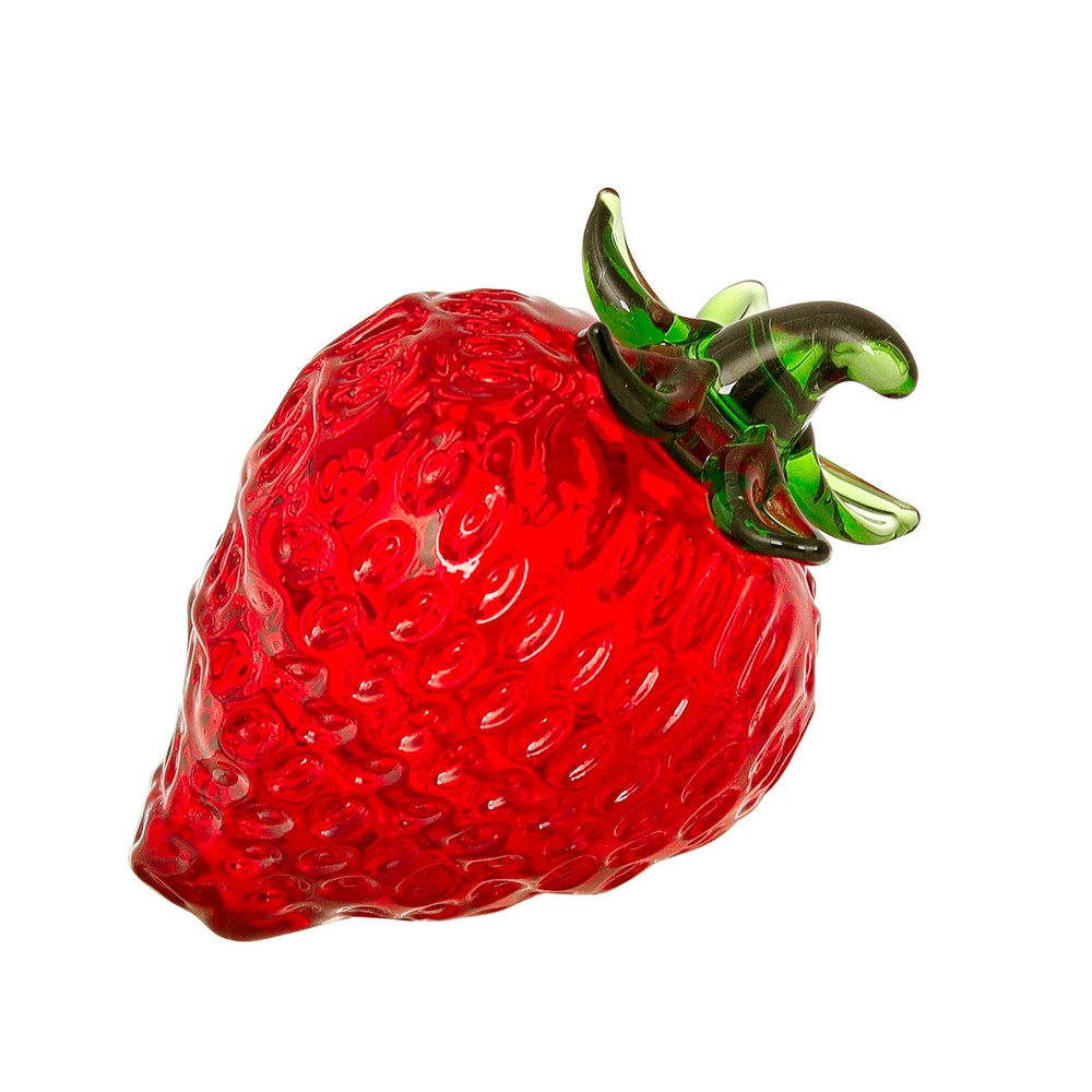 Red Crystal Strawberry Figurine Collectible Glass Fruit Ornament Tabletop Decor