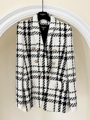Gorgeous Balmain Black & White Plaid Jacket - Perfect for Summer Vacay!