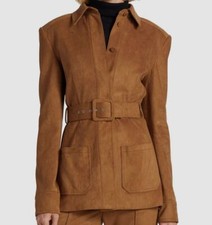 $645 Halston Women's Brown Jesse Belted Ultrasuede Jacket Coat Size 16