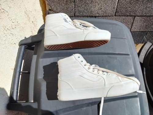 VANS OFF THE WALL White Cloth Hi Tops 721356 Wms 7 Used +READ+ - Picture 4 of 11
