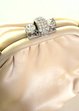 RARE Vintage Neiman Marcus Satin Exterior Clutch Bag Cream White Jewled Clasp
