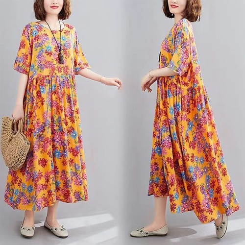 2024 Women's Summer Loose Short Sleeve Floral Dresses Long A-line Casual Dresses - Picture 33 of 53