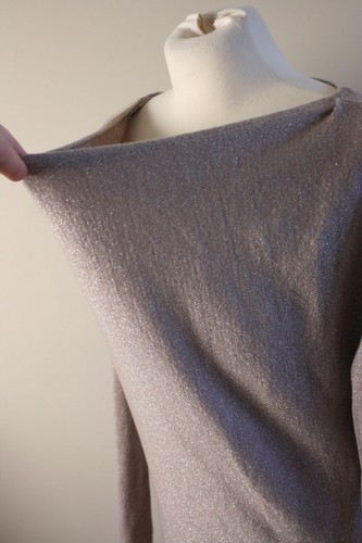 White House Black Market M Drape Neck Gold Shimmer Metallic Tunic Sweater Dress - Picture 8 of 12