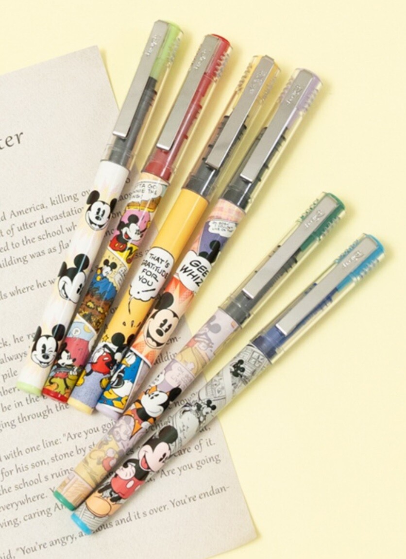 6x Mickey Mouse Clip VINTAGE Style Pens Comic Black Blue Red
