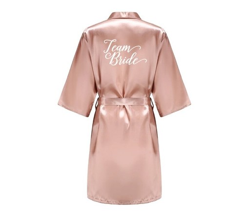 Team Bride Bridesmaid Robe Wedding Bathrobe Rose Gold Satin Kimono Bridal Party - Picture 13 of 27