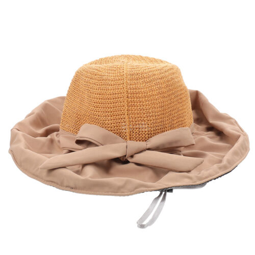  Chapeaux de seau en vinyle paille soleil femmes grand chapeau de soleil couverture visage - Photo 1/12