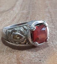925 SILVER RING women red spinel solitaire ruby color olive seal